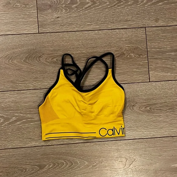 CALVIN KLEIN Yellow + Black Performance Workout Bra - Picture 2 of 3